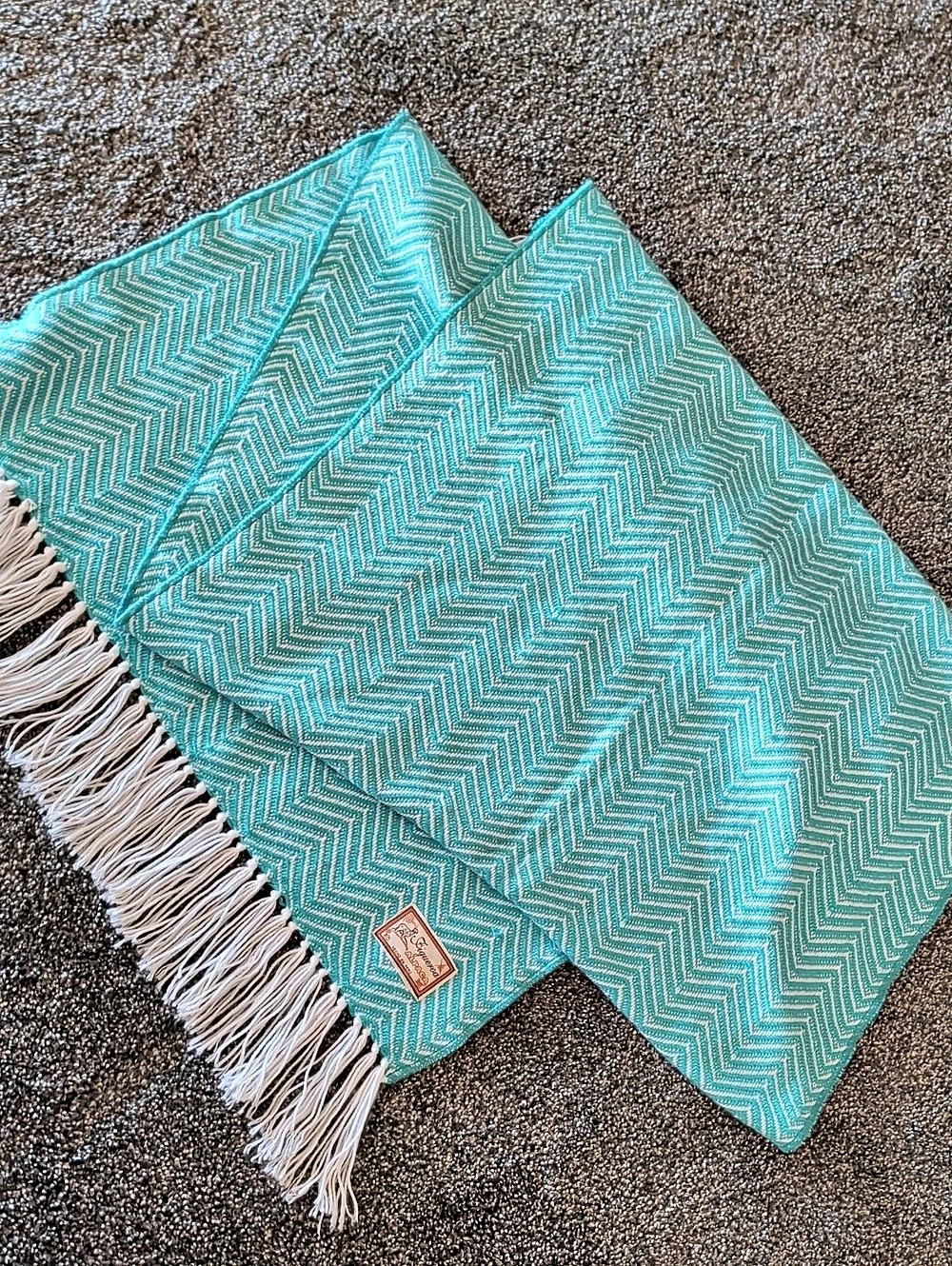 Figueroa Chevron Alpaca Wrap in Turquoise & White